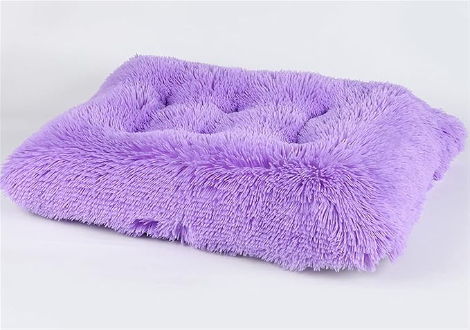 Long Plush Calming Pet Bed Cuddler Pet Bed for Dogs and Cats Fluffy Faux Fur Dog Bed with Anti Slip Bottom Machine Washable Pet Sleep Bed Crate Mat Purple M