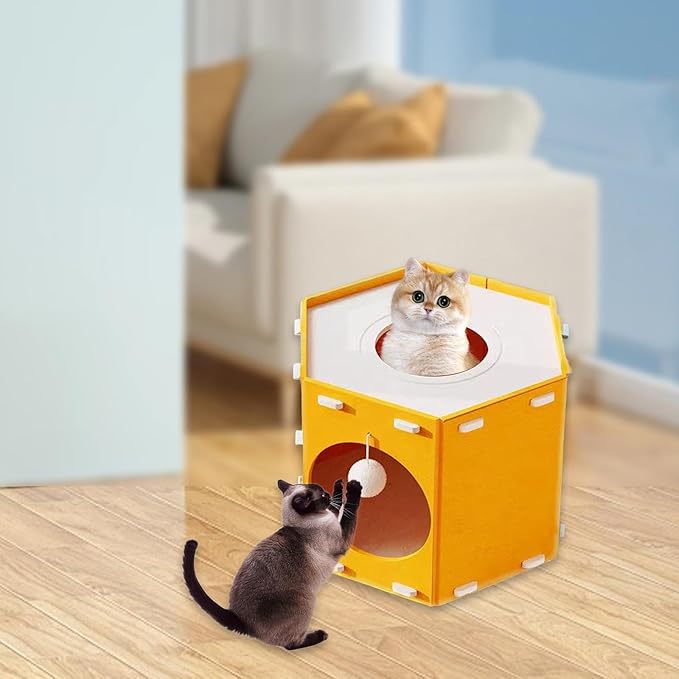 Cat House, Hiding Bed, Tunnel-Like Furniture, Scratch-Resistant, with Hole, Foldable, Stable Construction, Encourages Exercise, Suitable Fo, Orange