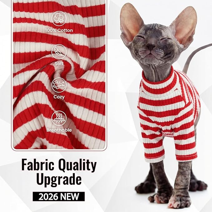 DENTRUN Hairless Cats Shirt Breathable Cat Daily Wear Clothes Stripe Vest Adorable Pajamas Jumpsuit Soft & Skin-Friendly