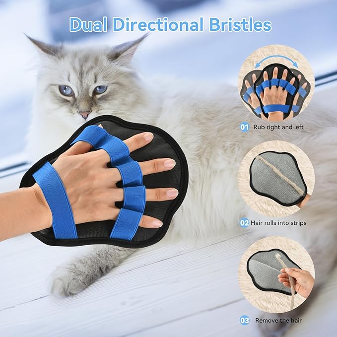 AstraLoom Pet Hair Removal Gloves for Dogs & Cats, 2026 Newly Upgraded Five-Finger Reusable Electrostatic Pet Hair Glove, Pet Hair Remover Tool for Sofa, Bed,Carpet, Clothing and Car Seat (2)