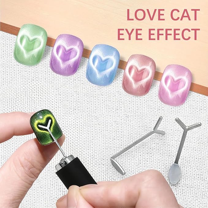 8pcs Cat Eye Nail Tools – Magnetic Pen, Cylindrical Magnets, Scissor & Y-Shaped Plates for French Heart Cat Eye Effect