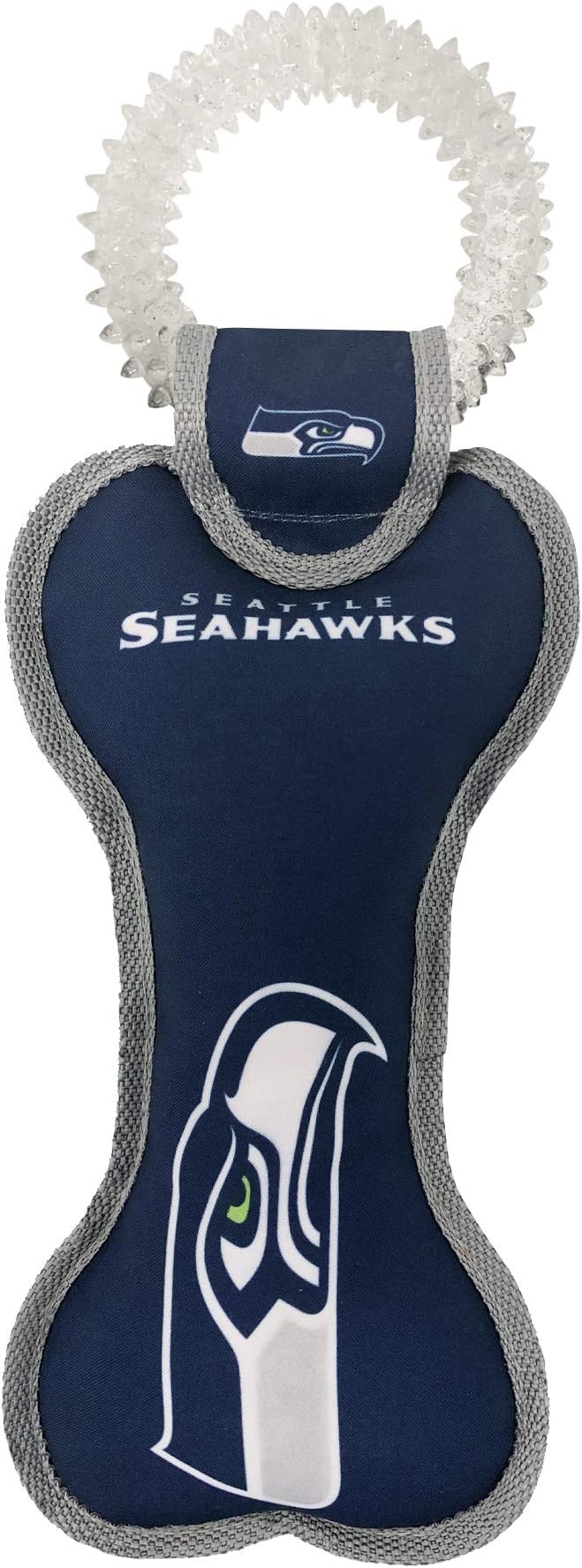 Pets First NFL Seattle Seahawks Dental Dog TUG Toy with Squeaker. Tough PET Toy for Healthy Fun, Teething & Cleaning Pet's Teeth & Gum., Team Color, one Size (SEA-3310)