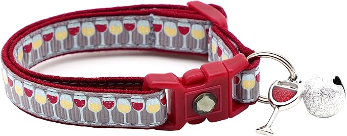 Wine Cat Collar with Bell | Safety Breakaway | Adjustable Large Size or Kitten Collar (Small(10lbs & Less), Silver)