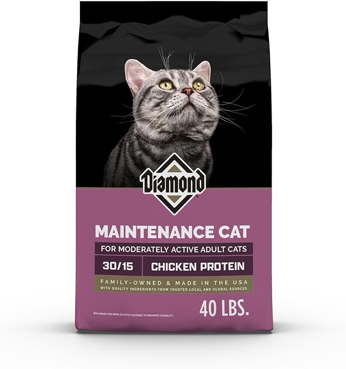 Diamond Maintenance Cat Dry Food 30/15 for Moderately Active Adult Cats 40lb Bag