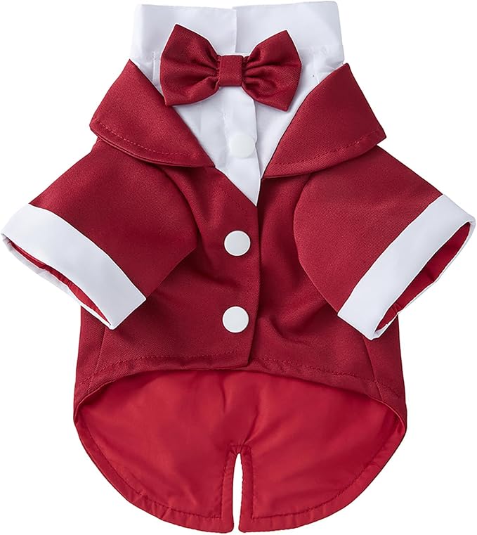 GabeFish Pets Wedding Jackets Suit for Dogs with Bow Tie Puppy Cat Formal Clothes Shirt Tuxedo (Red, M (Chest 15.3in/39cm))