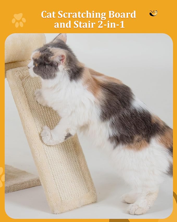 Aechonow Small Cat Tree Tower for Large Cat, Cat Bed House with Large Perch for Adult Cats, 20x16.5 Inch Big Platform for Indoor with Super Cozy Soft Mat, Large Cat Condo with Scratching Post, Beige