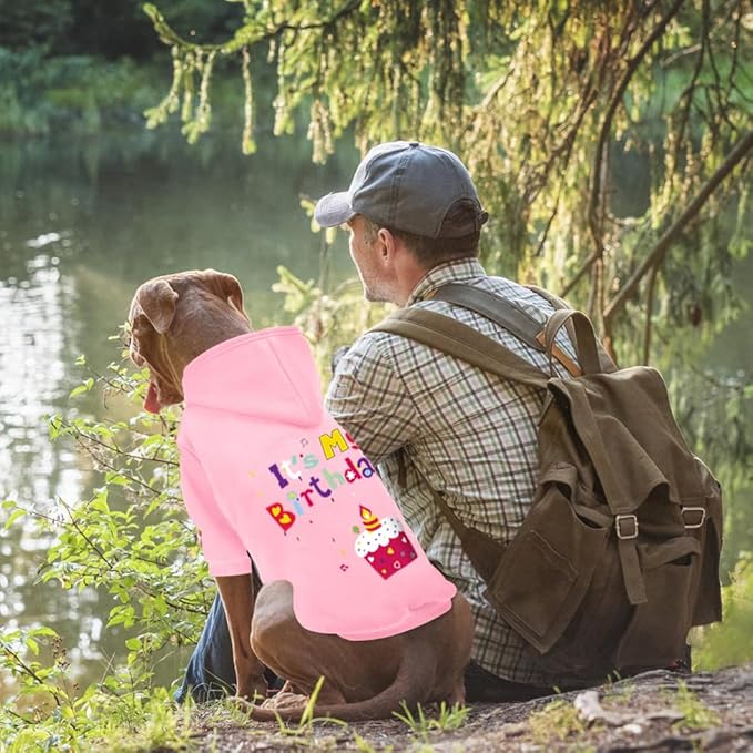 Dog Sweater Dog Hoodie Cold Weather Coat Hooded Sweatshirt for Puppies,Cats, Small Medium Large Dogs (Pink(It's My Birthday), Large)