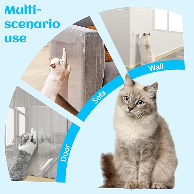 Anti Cat Scratch Furniture Protector, New Couch Protector from Cats Claws, Cat Protection for Furniture, Walls, Doors with Pocket Knife, Scraper, Tape(7.87" x 118")