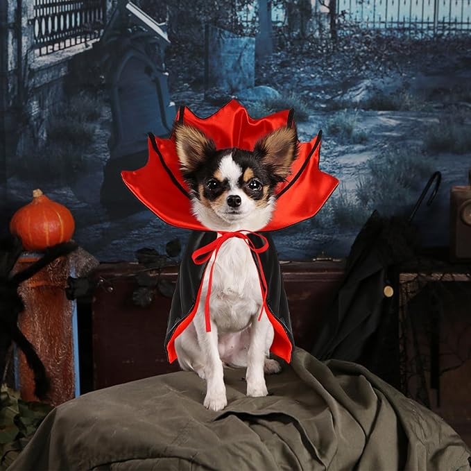 Dog Halloween Costume, Pet Cape for Small Puppy Dogs Cat Funny Red & Black Halloween Costumes with Neck Armor Adjustable Strap Idea for Vampire Party Cosplay (Red Bat, L)