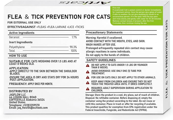 Flea and Tick Prevention for Cats & Kittens, Topical Cat Flea and Tick Treatment – Fast-Acting & Long-Lasting 6-Dose Supply