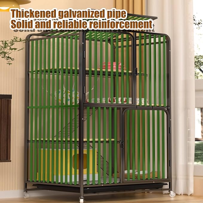 Large Indoor Cat Cage on Wheels with 360° Rotating Casters, Metal Wire Pet Enclosure for Adult Cats, Portable Cat House for Easy Mobility and Comfort