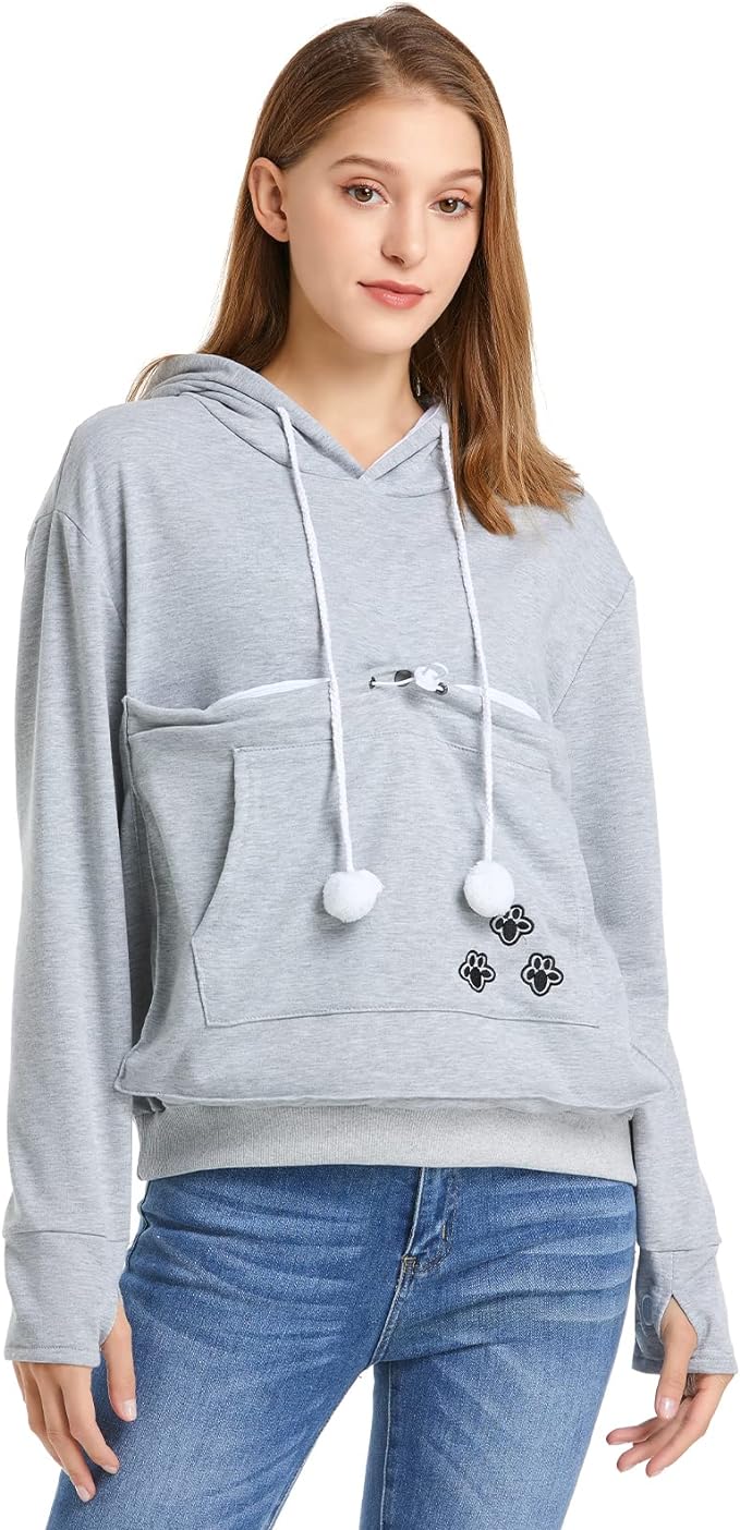 ALYC Unisex Hoodies Pet Holder Cat Dog Large Pouch Carriers Pullover with Cat Printing Sweatshirt (Light Grey- Classic Version, XXXL)