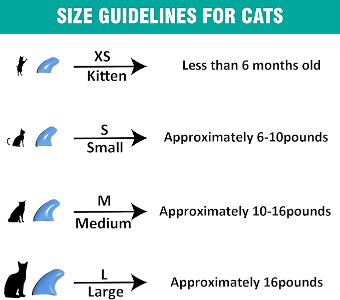 10x Colors / 100 pcs Cat Nail Caps | Cat Claw Covers with Adhesives and Applicators | Alpha (XS)