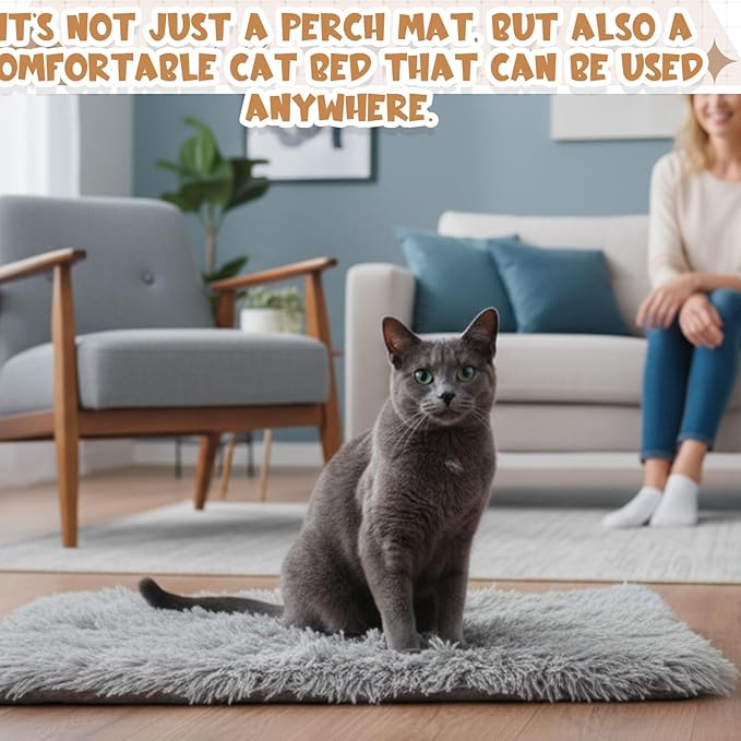 23 x12 Big Fluffy Dog Cat Bed Pad Mat, Refurbish Cat Window Perch Accessory, Double Sided, Easy Fasten & Remove for Indoor Pet Sleep Cushion, Upholster Pet Furniture
