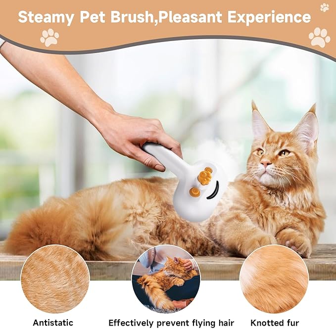 Pet Steam Brush for Dog & Cat – 3-in-1 Spray Hair Removal Comb for Shedding & Grooming, Softens Fur & Reduces Static – Water Brush for Long & Short Coats, Bath-Hating Pets, Includes Waterless Shampoo