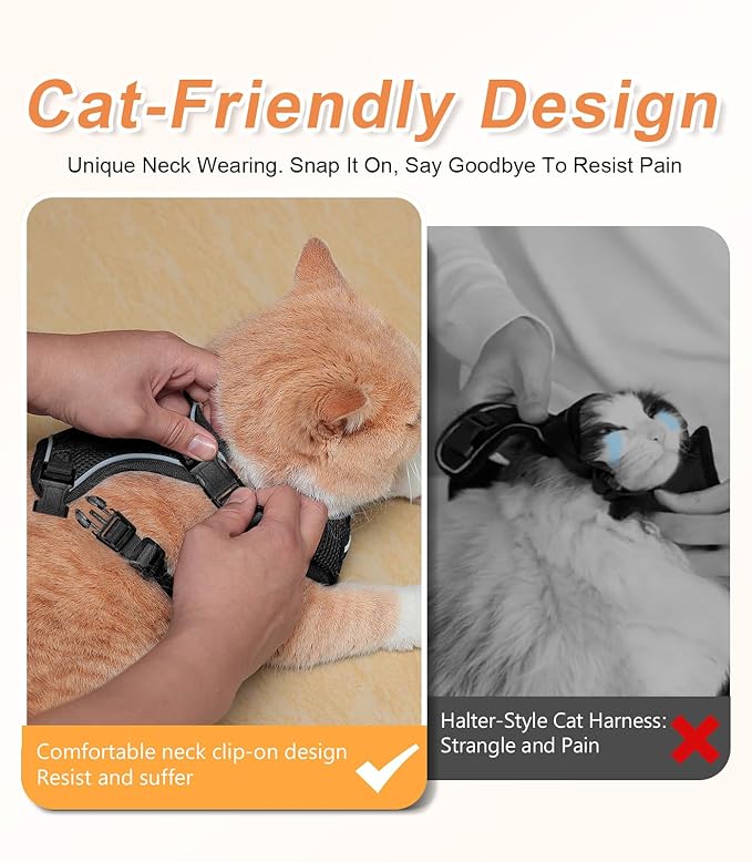 Halypet Cat Harness and Leash Set [ MAX Safety Third Generation ] Escape Proof Soft Adjustable Cat Leash Breathable Comfortable Vest Easy to Wear Kitten Harness for Outdoor Walking Black Small