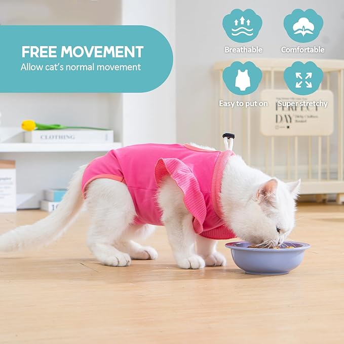 Avont Cat Recovery Suit - Post-Surgery Onesie for Cats, Alternative to Cone of Shame, Protective Spay Suit for Female Kitten, Ideal for Healing and Skin Conditions -Magenta(S)