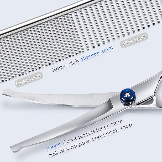 Professional 4CR Stainless Steel with Safety Round Tips Dog Grooming Scissors, Heavy Duty Titanium Coated 6 in 1 Pet Scissors for Dogs,Cats and Other Animals (Wathet 2Pack)