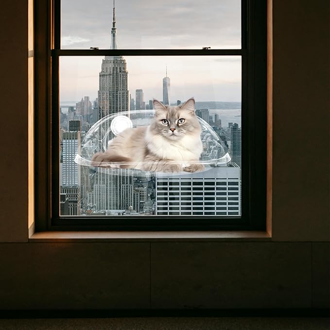 SUPVOX Cat Window Perch Hanging Bed with 2 Strong Suction Cups Clear Plastic Indoor Cat Hammock for Resting and Sleeping 20.5 Inch Durable Window Mounted Shelf