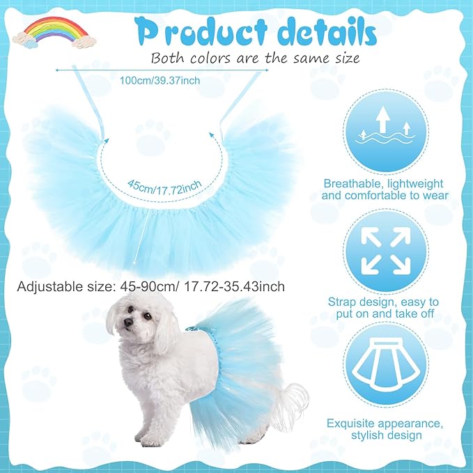 Dog Tutu Tulle Tutu for Dogs Small Large Medium Puppy Dress Ballerina Costume Skirt for Holiday Puppy Cats Bunny Pet Outfit Birthday Wedding Party Photo Prop Supplies(Blue)
