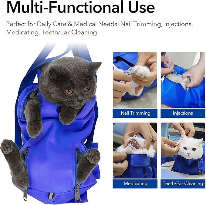 Pet Grooming Bag for Nail Trimming & Anti-Scratching – Restraint Cat/Dog for Claw Care, Medical Exams, 17" L x 10" W, Fits 8-12 lbs (Green, Medium)