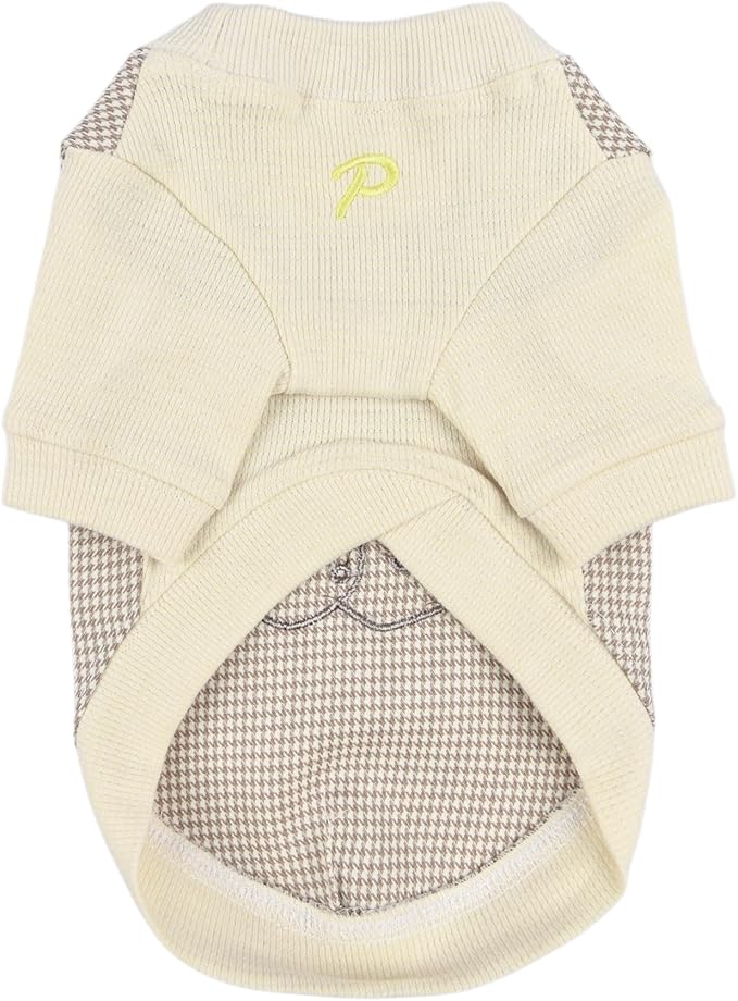 Puppia Francis Dog Shirt Round NeckTrendy Fashionable Cute Dog Apparel for Small and Medium Dogs, Beige, Small