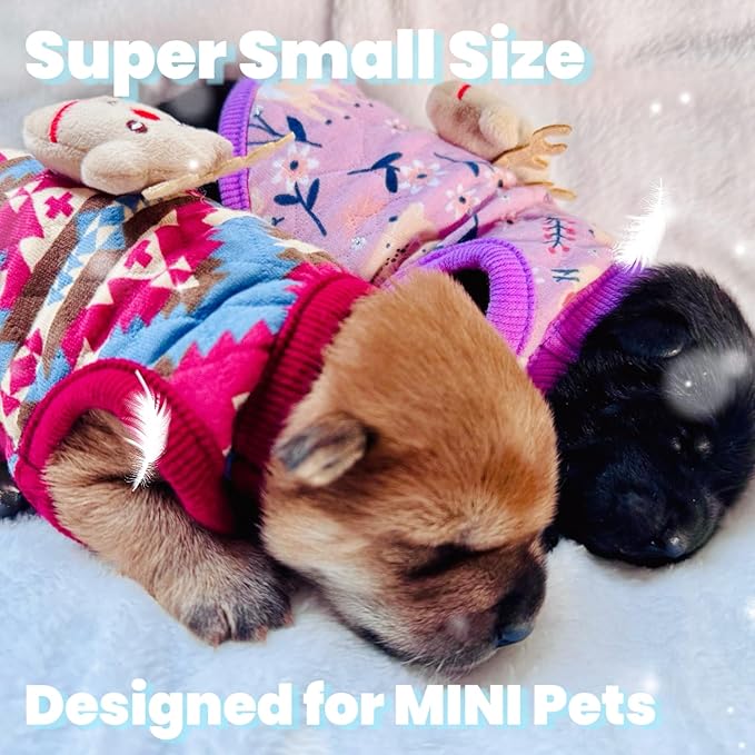 2-Piece Tiny Pet Clothes, Ultra Soft Sweater Shirts for Newborn/Teacup Cats & Dogs (e.g., Chihuahuas, Yorkies, Miniature Pinscher), Other Small Animals (Reindeer, XXS)