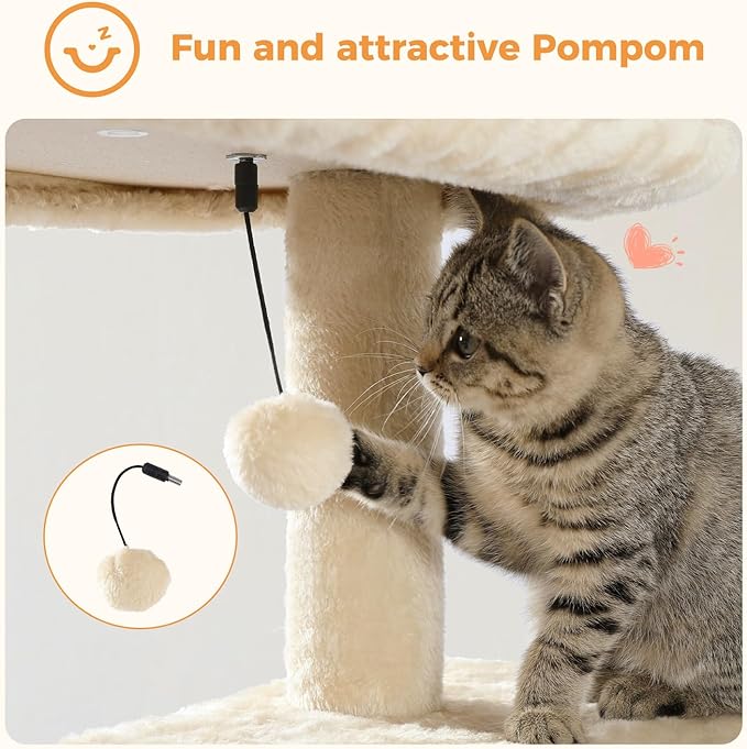 MUTTROS Cat Tree for Indoor Cats, 44.5" Multi-Level Cat Tower with Large Metal Frame Hammock, Cat Condo with 2 Scratching Posts and Top Perch for Small to Medium Cats, Beige