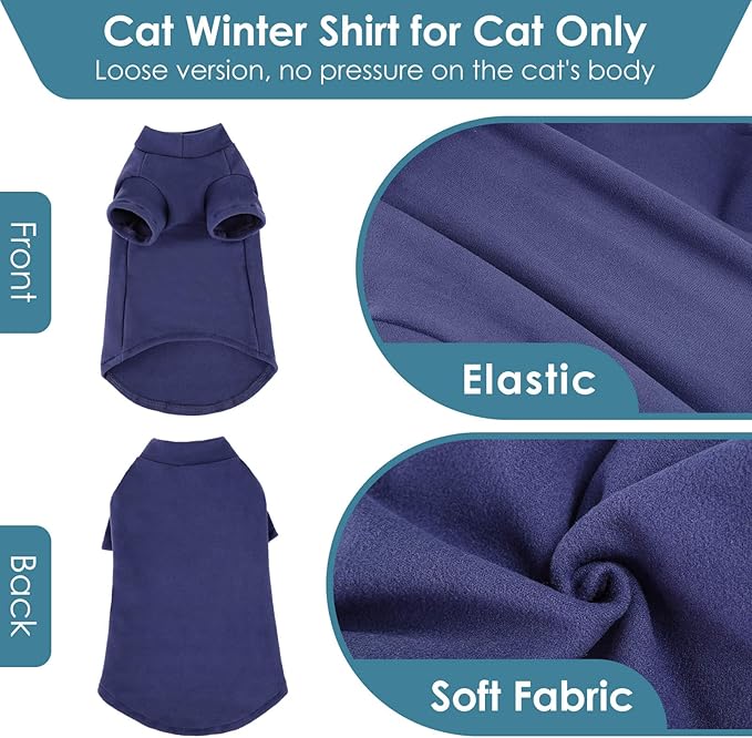Turtleneck Sweater for Cat, Sphynx Cats Shirt Hairless Cat Sweaters with Sleeves, Warm and Soft Kitten Pullover Fleece Winter Pajamas Jumpsuit for Puppy Cats, Navy S