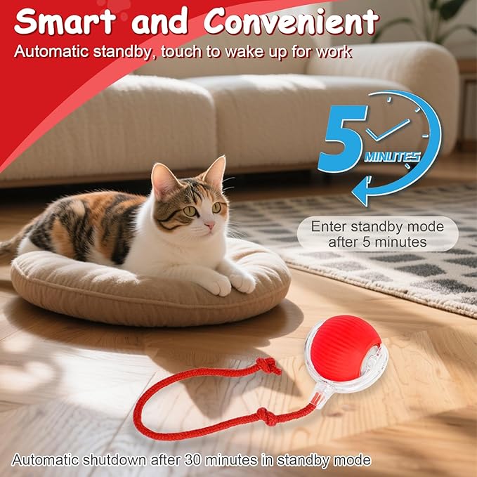 2PCS Interactive Cat Toys Smart Ball for Cats and Dogs, 360° Automatic Rolling Chase, 2 Rapid-Action Tails, designed for indoor pet exercise, boredom relief, and fun chase play.（Yellow＆Green）