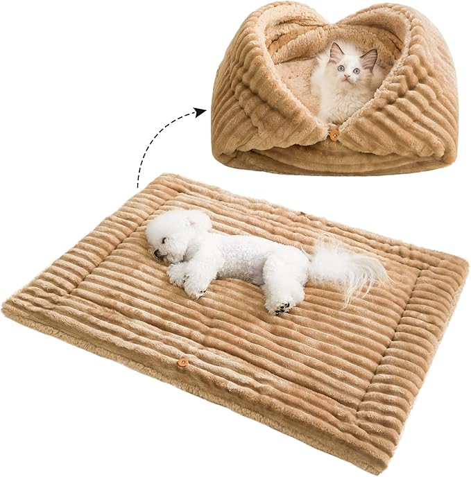 Jiupety Cat Bed for Indoor Self Warming Dog Bed Mat Ultra-Soft Cat Beds Machine Washable Pet Bed,Multifunction Pet Blanket for Small Medium Dogs and Cats Brown,33X25In