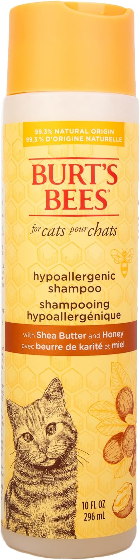 Burt's Bees for Pets Hypoallergenic Cat Shampoo with Shea Butter and Honey, Gentle Formula for Indoor Cats with Dry or Sensitive Skin, pH Balanced, Fragrance-Free, 10 Fl Oz