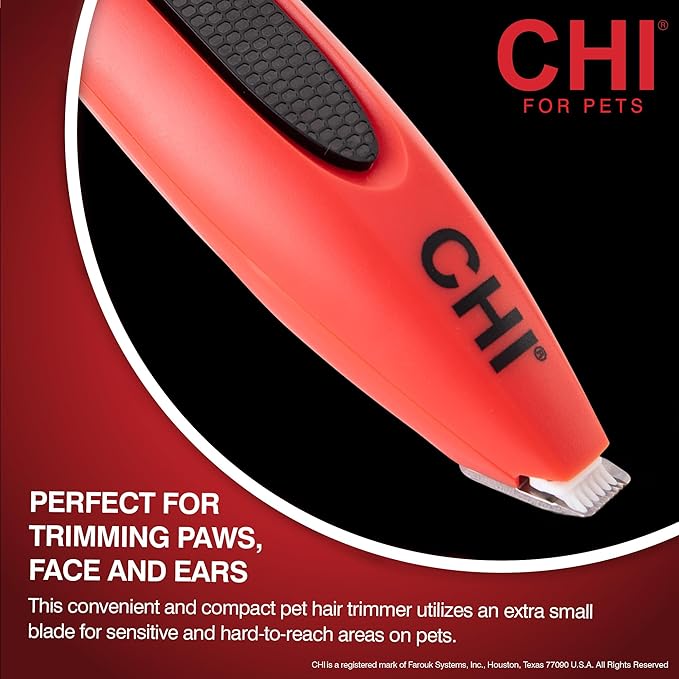 CHI for Pets Small Area Pet Hair Trimmer for Dogs and Cats, Cordless USB Rechargeable Grooming Clipper, Spot Trimming Tool for Paws, Face, and Ears, Extra Small Blade for Sensitive Areas