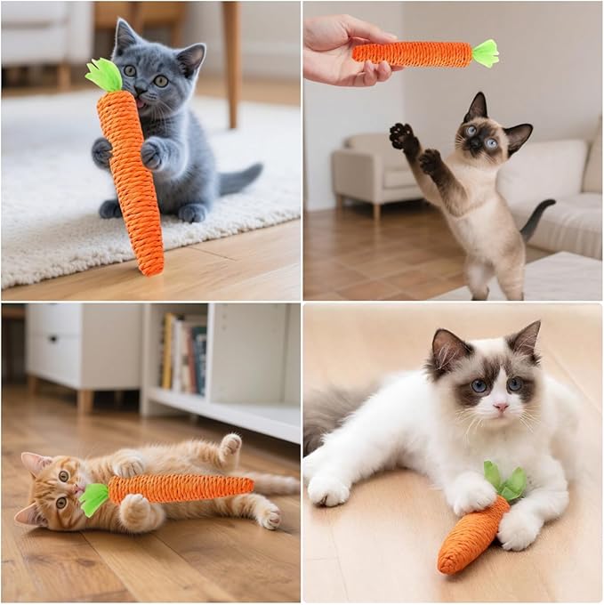 3 Pack Cat Chew Toys for Teething Orange Carrot Cat Chew Rope Toys Teething Aid for Indoor Kittens