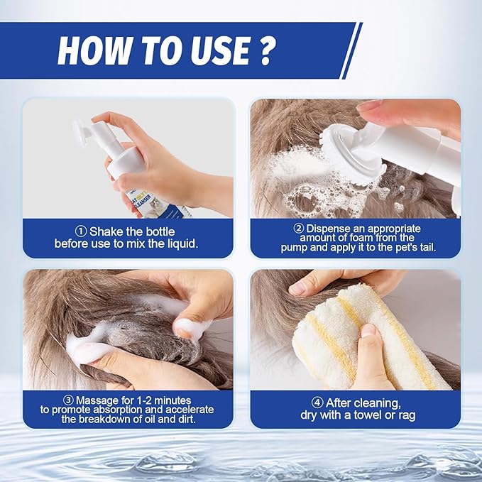 Cat Oily Tail Cleanser, 2-in-1 Wash and Brush,Removes Oil & Grease and Dandruff, PH Balanced,Degrease Cat Shampoo,Ideal for Cats with Oily Tails 5.07fl.oz