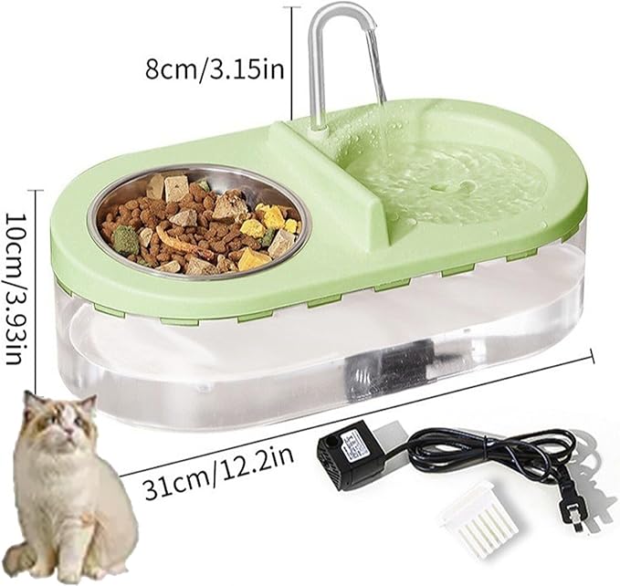 Cat Fountain Water Bowl Stainless Steel, 2 in 1 Automatic cat Feeder for Pets Dogs, Puppies, Kittens (White, S)