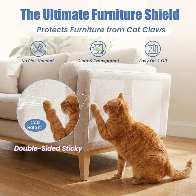 24PCS Cat Scratch Furniture Protector, Double Sided Couch Protectors Tape from Cats Claws Scratching, Clear Sticky Sheets Proof Clawing Sofa Corner Protection Cover Anti Scratch for Furniture