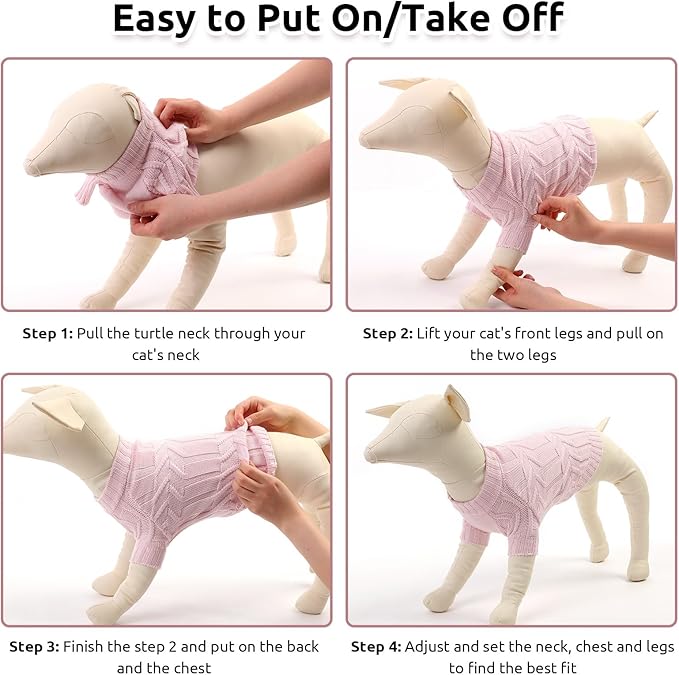 ASENKU Cat Sweater Soft Warm Puppy Clothes Knitwear for Kittens & Small Dogs, Thick Knitted Sweater for Sphynx Hairless Cats Teacup Chihuahua and Extra Small Dogs (Pink, M)