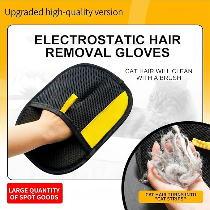 Upgrade Large Pet Hair Removal Grooming Gloves Static Fur Remover for Cat Dog Sofa Carpet Clothes(Small-Yellow-1Pcs)