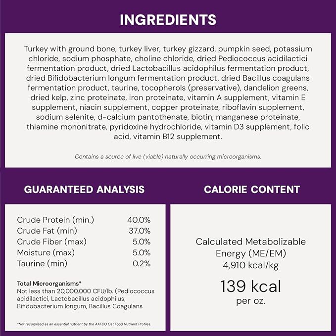 Stella & Chewy's Freeze-Dried Raw Cat Dinner Morsels - Premium Turkey Recipe with 98% Farm-Raised Meat & Organs - Natural Grain-Free Cat-& Kitten Food - Made in USA - 18 oz,(Pack of 2)
