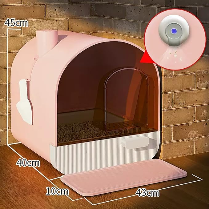 Large Litter Box with Odor Control Carbon Filter, Enclosed Plastic Cat Litter Box with Handy Litter Scoop,Drawer Type Cat Toilet,Perfect for Medium Cats (Color : Pink)