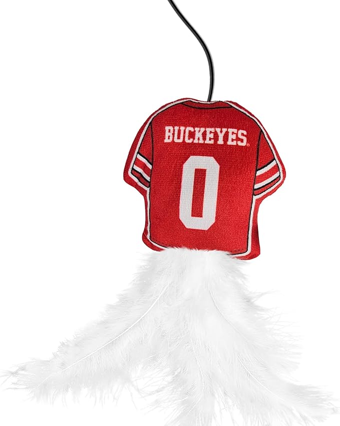 NCAA Ohio State Buckeyes Team Jersey Wand with CAT NIP, Cat Toy Jersey Shaped Plush Teaser Toy for Cats & Kittens - Interactive Pet Toy for Play & Exercise