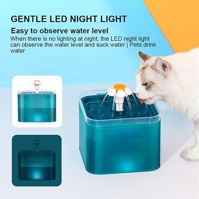2L Cat Water Fountain,Pet Automatic Drinking Dispenser Watering Supplies, Ultra Silent Drinking Dispenser Bowl with LED Light, for Cats and Small Dogs,C