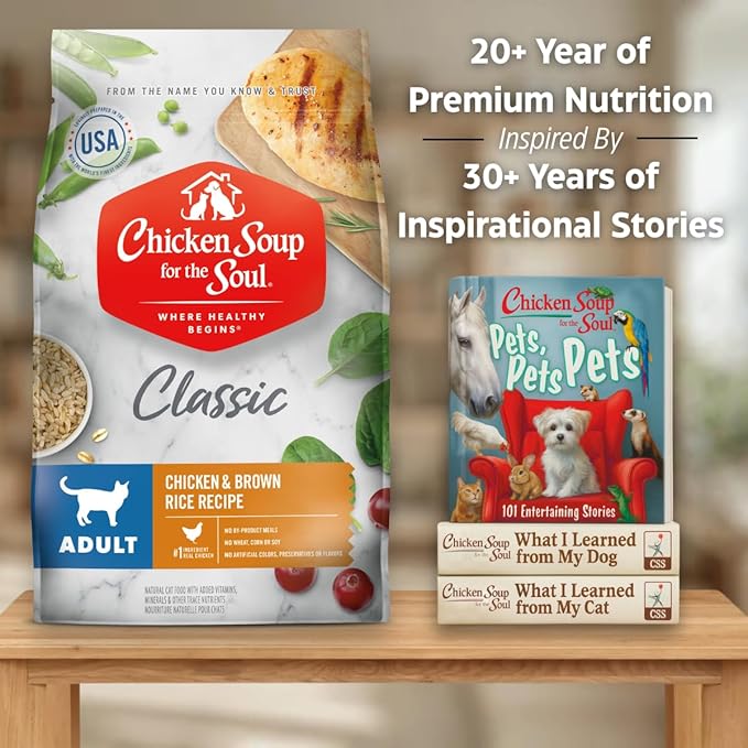 Chicken Soup for the Soul All Natural Premium Adult Dry Cat Food, Real Meat First Ingredient, No By-Products, Supports Heart, Gut & Immune Health, Chicken & Brown Rice, 4.5lb (Pack of 2)