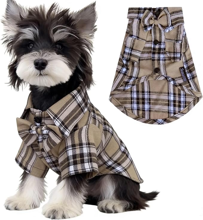 MAMORE Plaid Dog Shirt, Cute Puppy Outfit T-Shirt for Small Dogs Boy Girl, Soft Breathable Pet Cat Clothes Easter Thanksgiving Christmas Costume Apparel