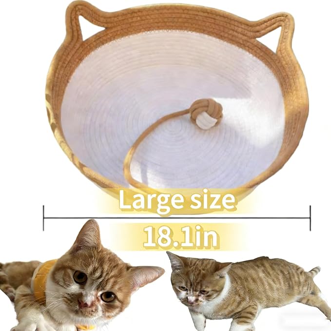 Large Stimulicat Cat Bed Rope Cotton with Cushion, Eliminates Bed Rejection Round Pet Basket, Boho Catbed for Cats Handwoven Scratchable Breathable Weave