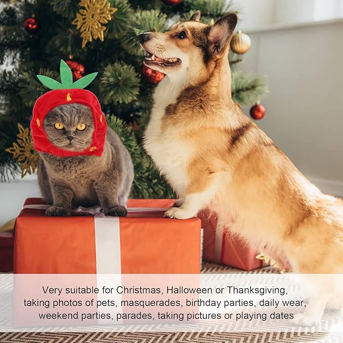 Pet Costume Hat, Cute Cat Hat, Strawberry Pet Hat, Strawberry Cat Hat Adjustable Comfortable Pet Costume Decoration Headgear
