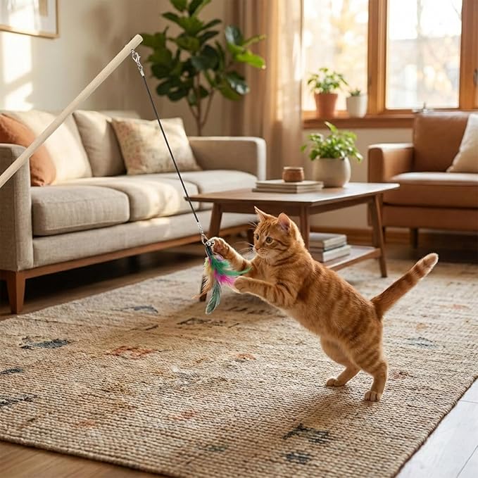 Molain 3 Pcs Cat Wand Toy Replacement Strings, 25 Inch Long Cat Toy String Cat Toy Wire with Lobster Clasps for All Lures Cats Stick