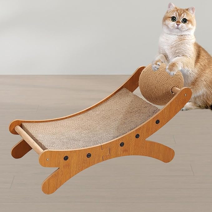 Cat Scratcher Bed for Indoor Cats Mini Beach Chair with Scratching Ball - Sturdy Furniture Pet Bed for Small Animals & Kittens- Corrugated Paper