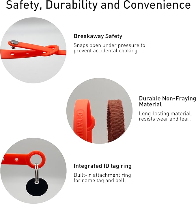 Silicone Cat Collars 2 Pack - Soft, Comfortable, and Lightweight Safety Breakaway Collar with Name Tag Ring for Outdoor Cats and Sensitive Skin Kittens by Nuvuq (6 ⅞" to 10 ¼", Orange)